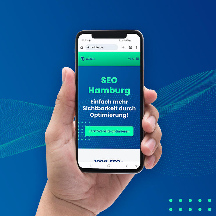 Smartphone mit ranklike SEO Hamburg mobile Ansicht